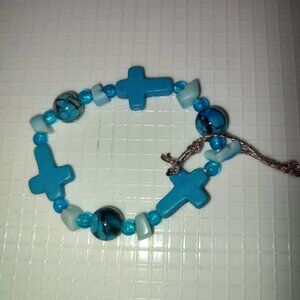 Small Bracelet Azure Light Blue Beads and Stones Child Hand made handcrafted